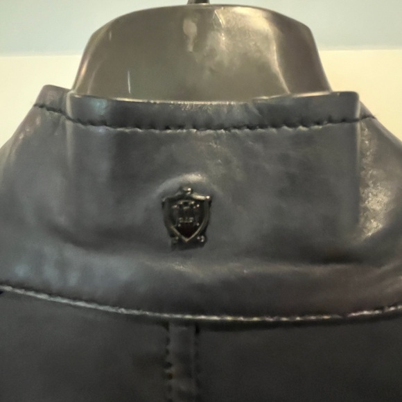 Massimo dutti leather racing jacket in dark blue - Picture 7 of 10